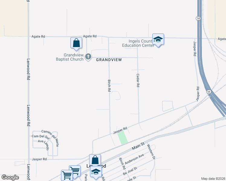 map of restaurants, bars, coffee shops, grocery stores, and more near 34989 Birch Road in Barstow