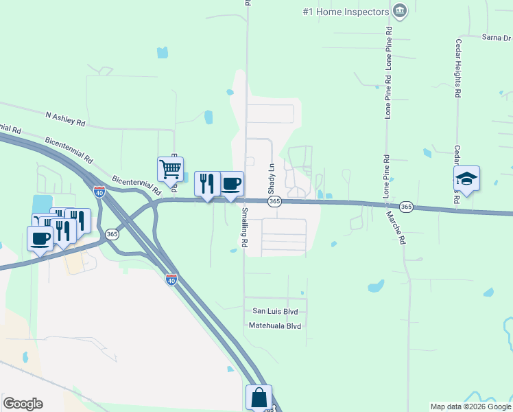 map of restaurants, bars, coffee shops, grocery stores, and more near 18306 Macarthur Drive in North Little Rock