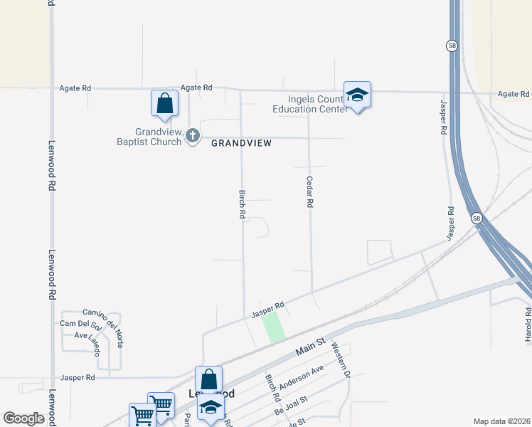 map of restaurants, bars, coffee shops, grocery stores, and more near 34957 Birch Road in Barstow