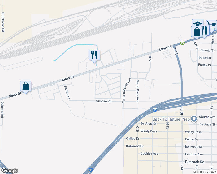 map of restaurants, bars, coffee shops, grocery stores, and more near 2494 Main Street in Barstow