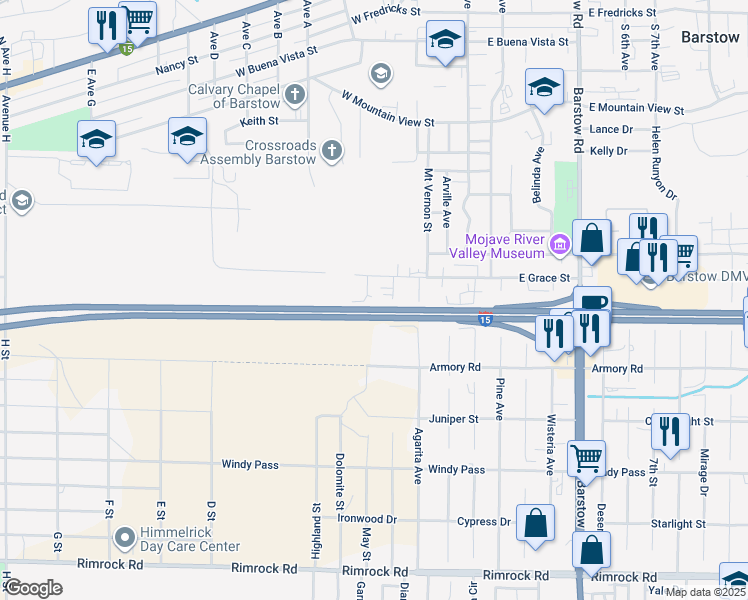map of restaurants, bars, coffee shops, grocery stores, and more near 1061 May Lane in Barstow