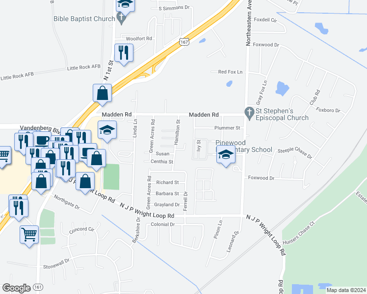 map of restaurants, bars, coffee shops, grocery stores, and more near 2151 Hamilton Street in Jacksonville