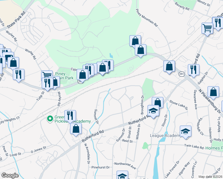 map of restaurants, bars, coffee shops, grocery stores, and more near 212 Broughton Drive in Greenville
