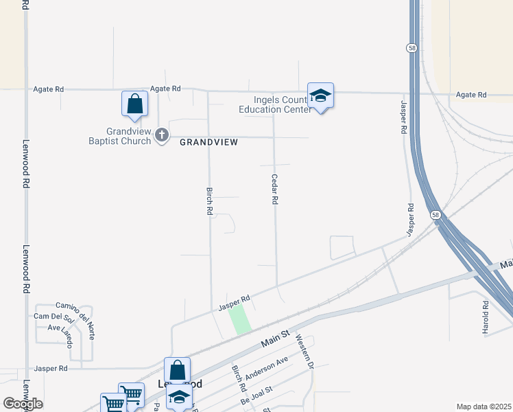 map of restaurants, bars, coffee shops, grocery stores, and more near 34980 Cedar Road in Barstow