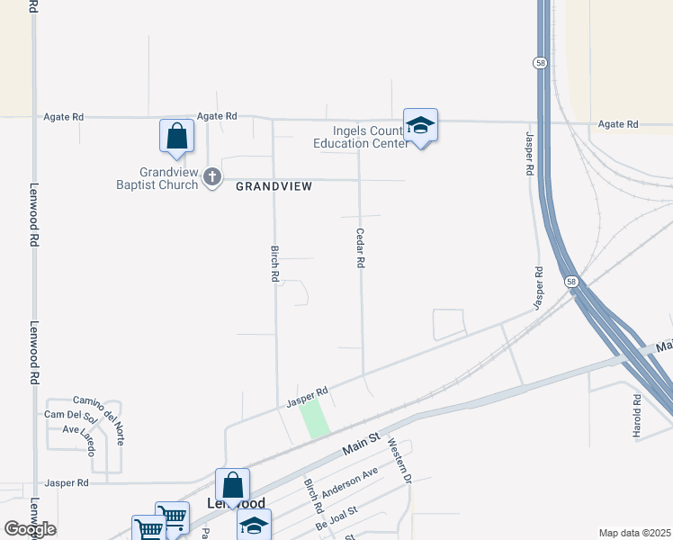 map of restaurants, bars, coffee shops, grocery stores, and more near 34980 Cedar Road in Barstow