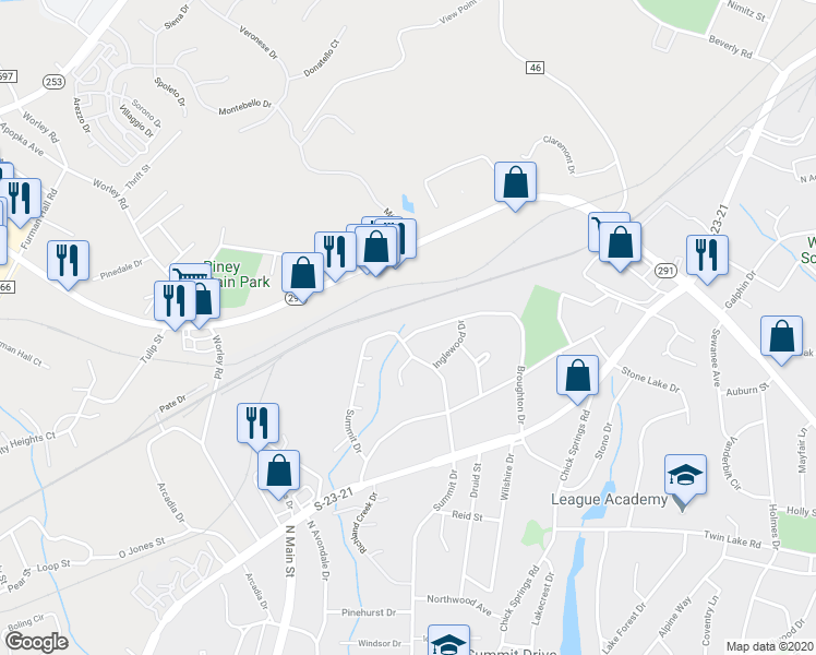 map of restaurants, bars, coffee shops, grocery stores, and more near 212 Broughton Drive in Greenville