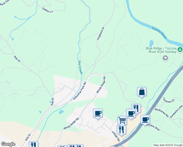 map of restaurants, bars, coffee shops, grocery stores, and more near 0 Hogback Drive in Blue Ridge