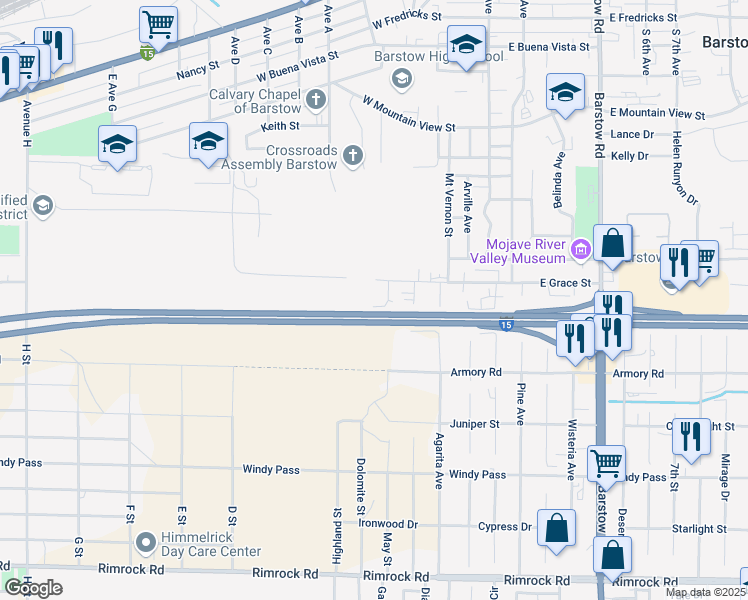 map of restaurants, bars, coffee shops, grocery stores, and more near 1040 May Lane in Barstow