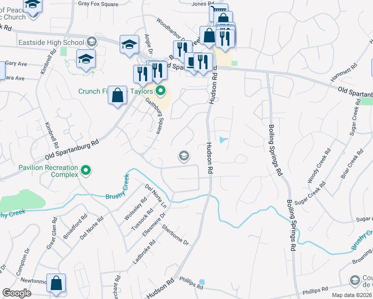 map of restaurants, bars, coffee shops, grocery stores, and more near 22 Overcup Court in Greer