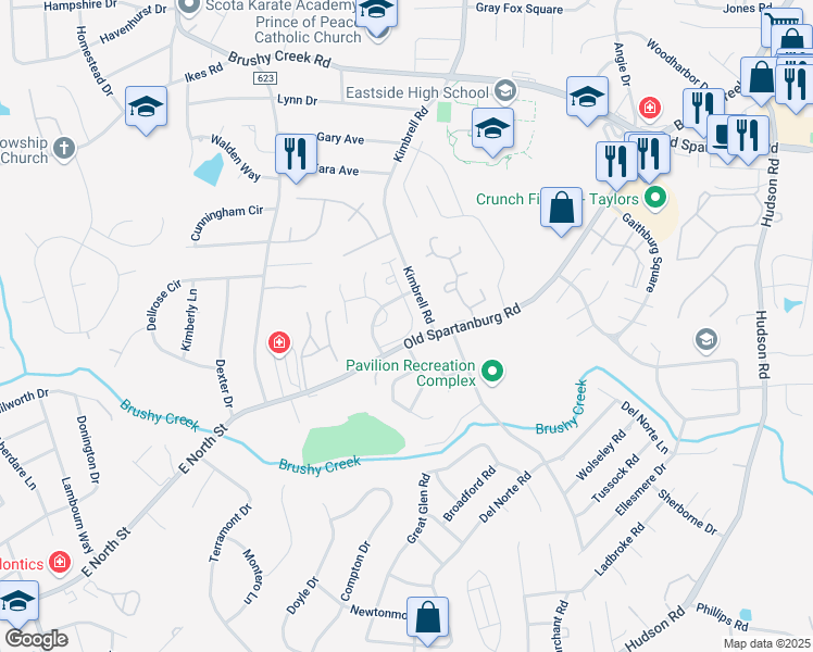map of restaurants, bars, coffee shops, grocery stores, and more near 26 Birchview Street in Taylors