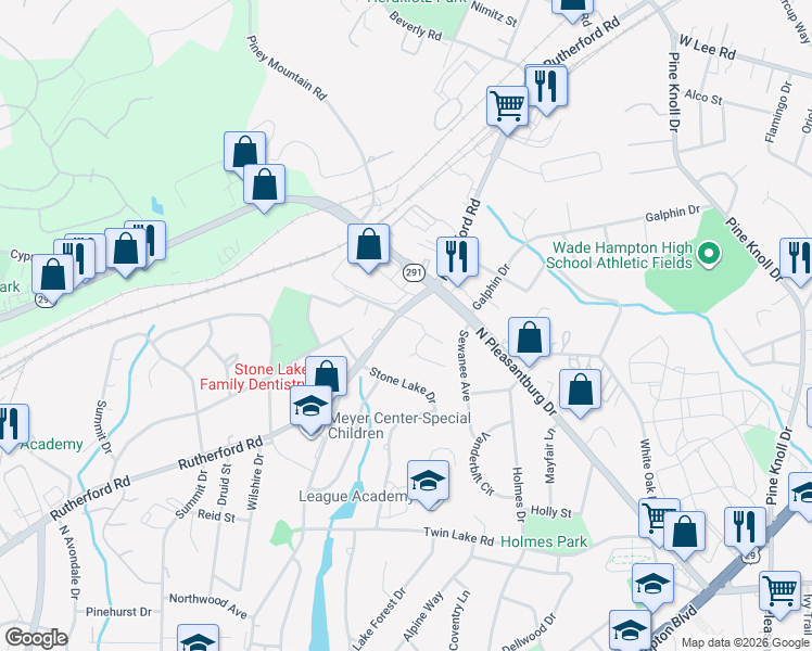 map of restaurants, bars, coffee shops, grocery stores, and more near 8 Tilbury Way in Greenville