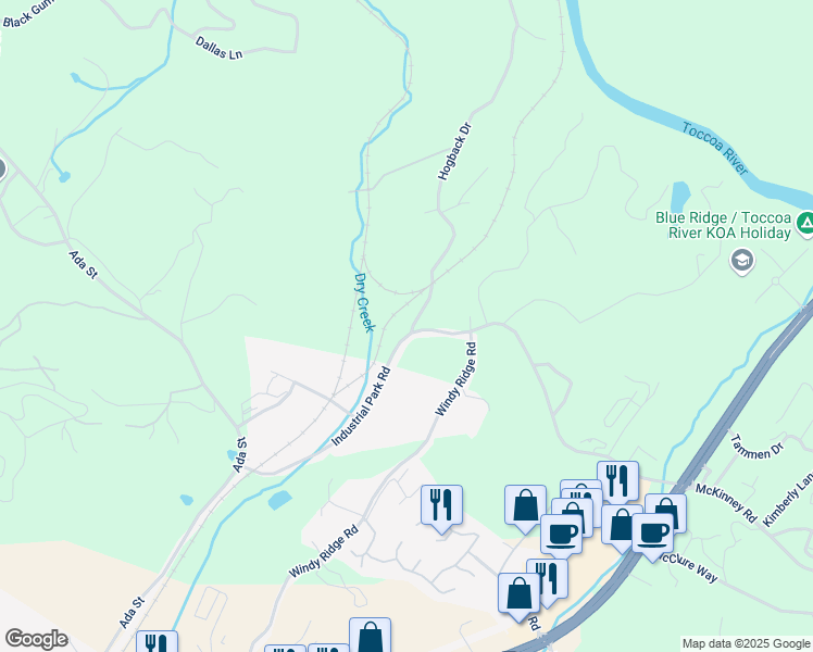 map of restaurants, bars, coffee shops, grocery stores, and more near 1 Hogback Drive in Blue Ridge
