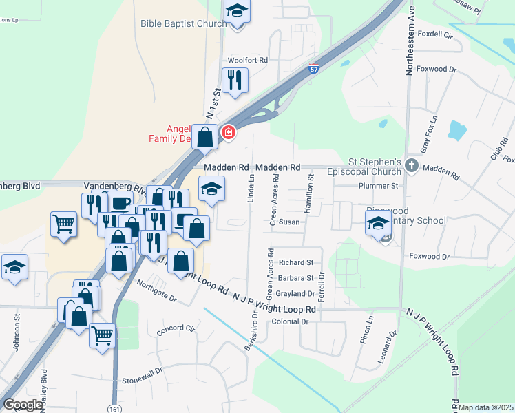 map of restaurants, bars, coffee shops, grocery stores, and more near 2300 Green Acres Road in Jacksonville