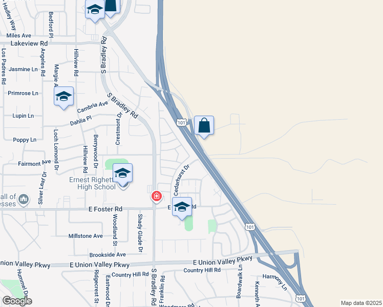 map of restaurants, bars, coffee shops, grocery stores, and more near 3960 Berwyn Drive in Santa Maria