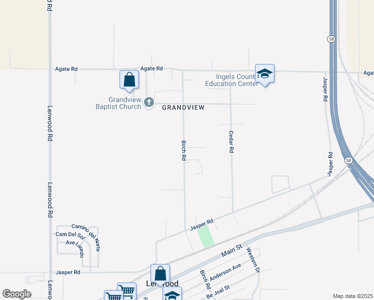 map of restaurants, bars, coffee shops, grocery stores, and more near 34989 Birch Road in Barstow