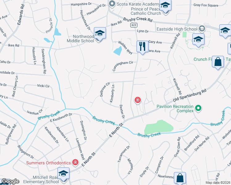 map of restaurants, bars, coffee shops, grocery stores, and more near 10 Kimberly Lane in Taylors