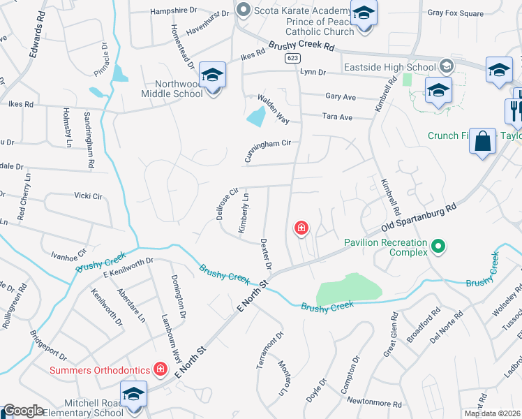 map of restaurants, bars, coffee shops, grocery stores, and more near 10 Kimberly Lane in Taylors