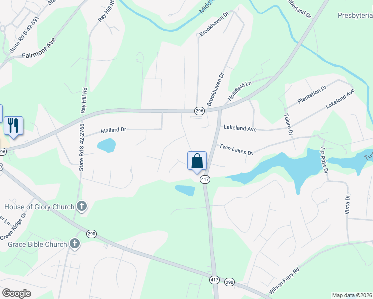 map of restaurants, bars, coffee shops, grocery stores, and more near 206 Whispering Pines Drive in Moore