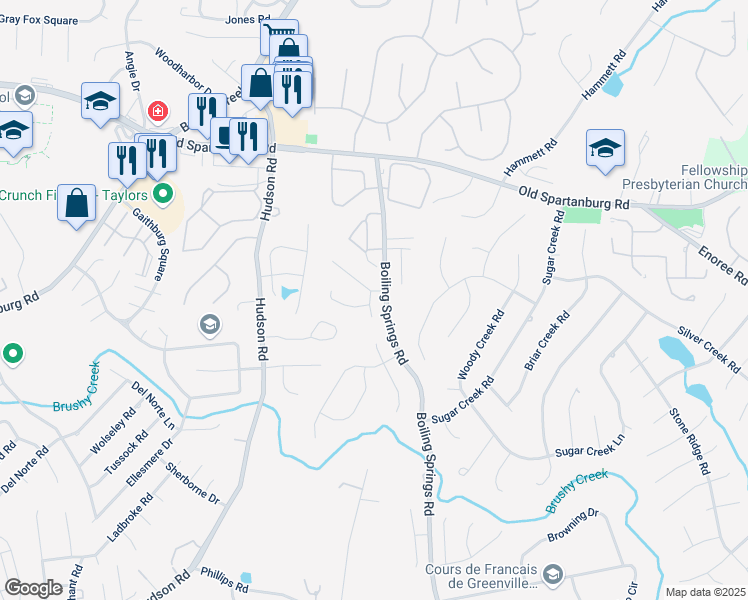 map of restaurants, bars, coffee shops, grocery stores, and more near 3 Blanding Lane in Greer