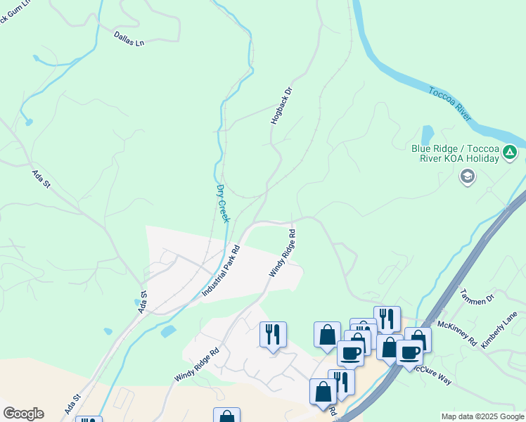 map of restaurants, bars, coffee shops, grocery stores, and more near 0 Hogback Drive in Blue Ridge
