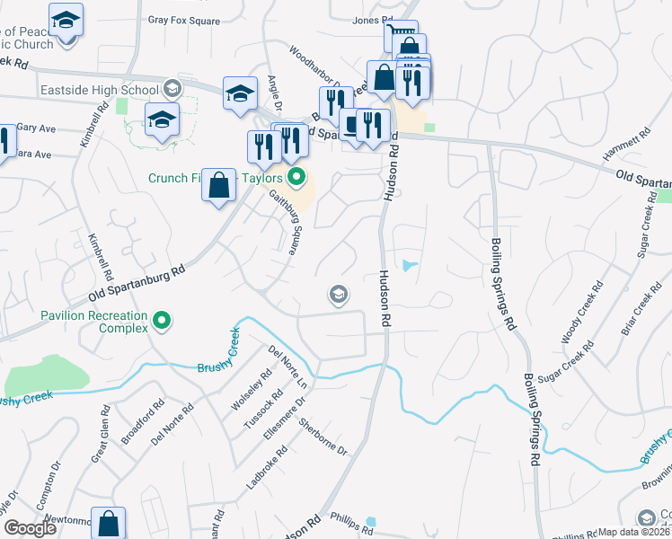 map of restaurants, bars, coffee shops, grocery stores, and more near 22 Overcup Court in Greer