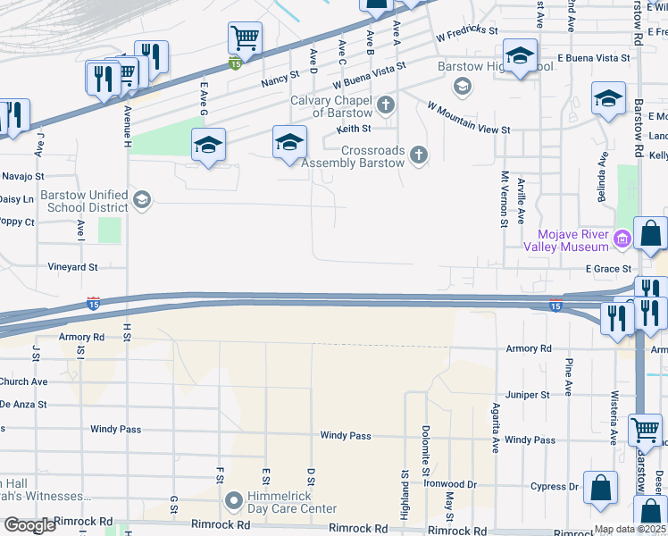 map of restaurants, bars, coffee shops, grocery stores, and more near in Barstow