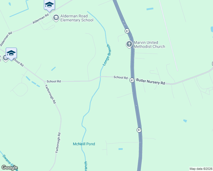 map of restaurants, bars, coffee shops, grocery stores, and more near 3520 School Road in Fayetteville
