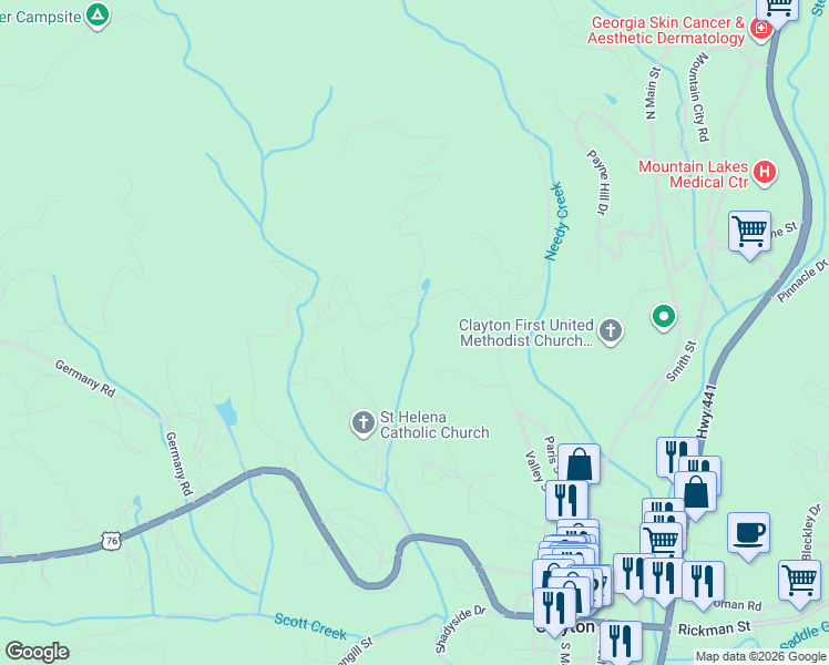 map of restaurants, bars, coffee shops, grocery stores, and more near 50 Lockerbie Court in Clayton