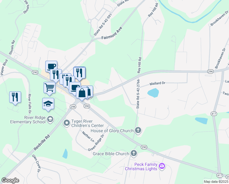 map of restaurants, bars, coffee shops, grocery stores, and more near 5819 Reidville Road in Moore
