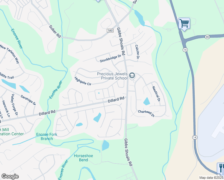 map of restaurants, bars, coffee shops, grocery stores, and more near 805 Shandwick Drive in Greer