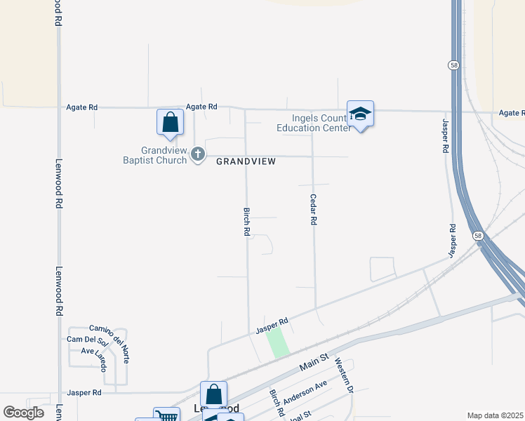 map of restaurants, bars, coffee shops, grocery stores, and more near 35021 Birch Road in Barstow