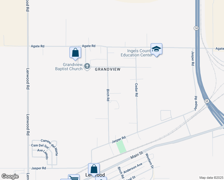 map of restaurants, bars, coffee shops, grocery stores, and more near 35021 Birch Road in Barstow