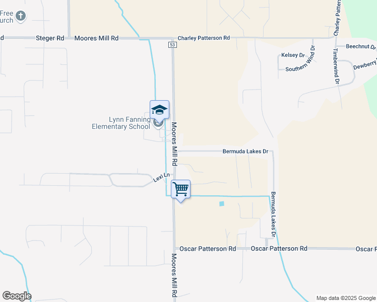 map of restaurants, bars, coffee shops, grocery stores, and more near 122 Bermuda Lakes Drive in Meridianville