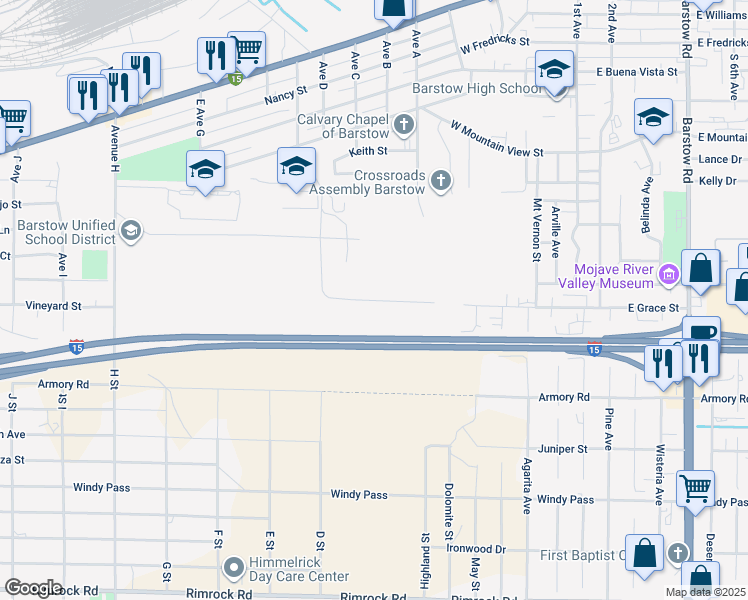 map of restaurants, bars, coffee shops, grocery stores, and more near Ken Lane in Barstow