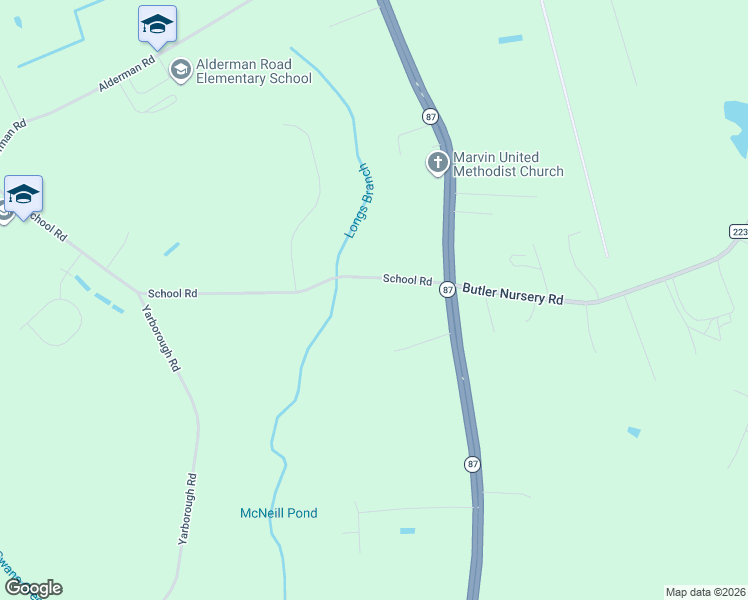map of restaurants, bars, coffee shops, grocery stores, and more near 3520 School Road in Fayetteville