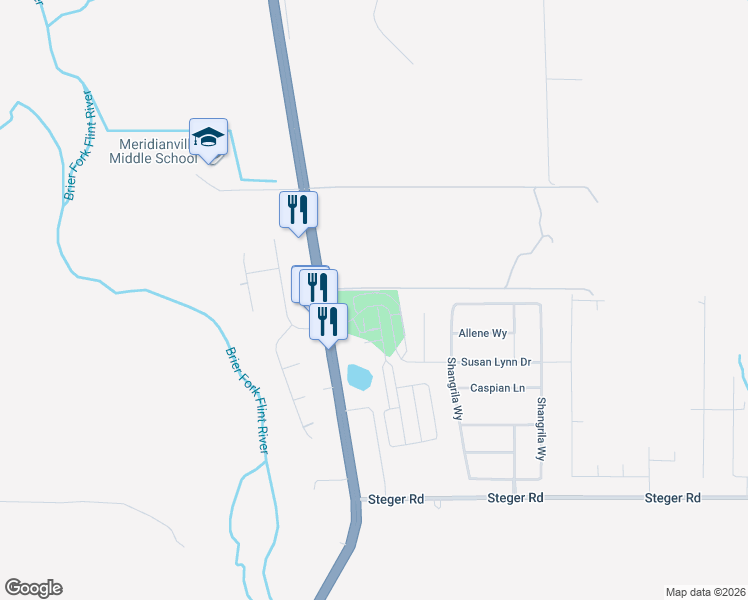 map of restaurants, bars, coffee shops, grocery stores, and more near 159 Susan Lynn Drive in Meridianville