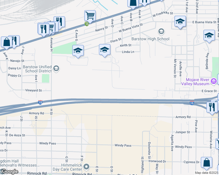 map of restaurants, bars, coffee shops, grocery stores, and more near 400 Avenue East in Barstow