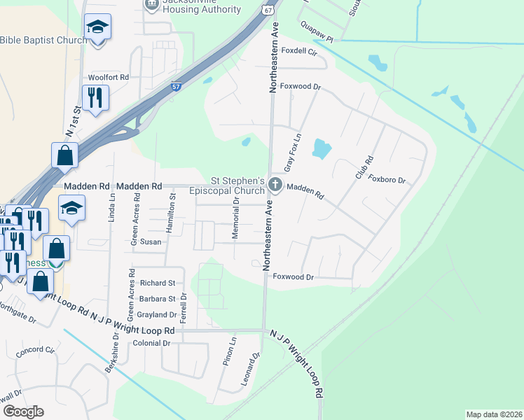 map of restaurants, bars, coffee shops, grocery stores, and more near 2312 Northeastern Avenue in Jacksonville