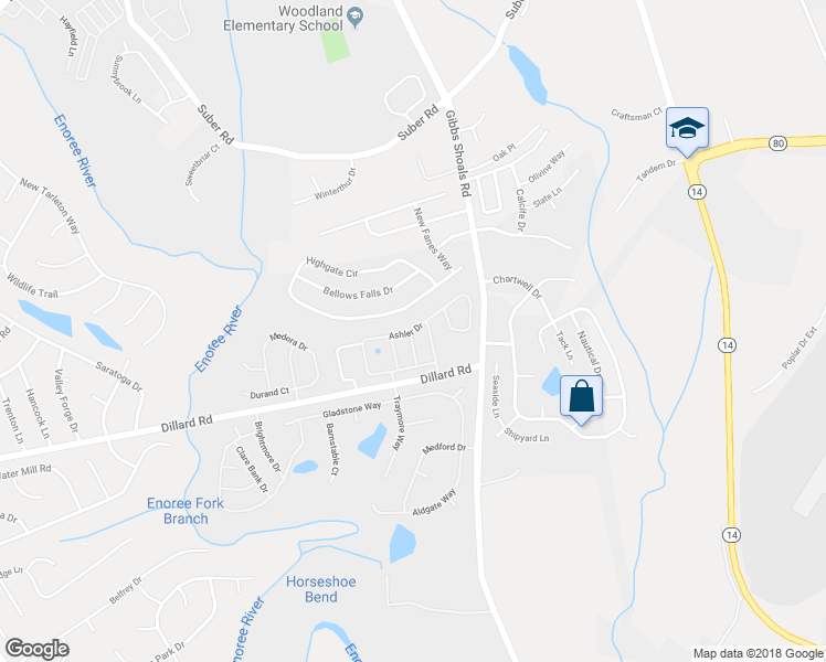map of restaurants, bars, coffee shops, grocery stores, and more near Ashler Drive in Greer
