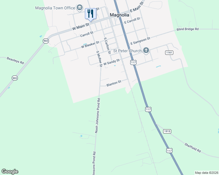 map of restaurants, bars, coffee shops, grocery stores, and more near 141 Blanton Street in Magnolia