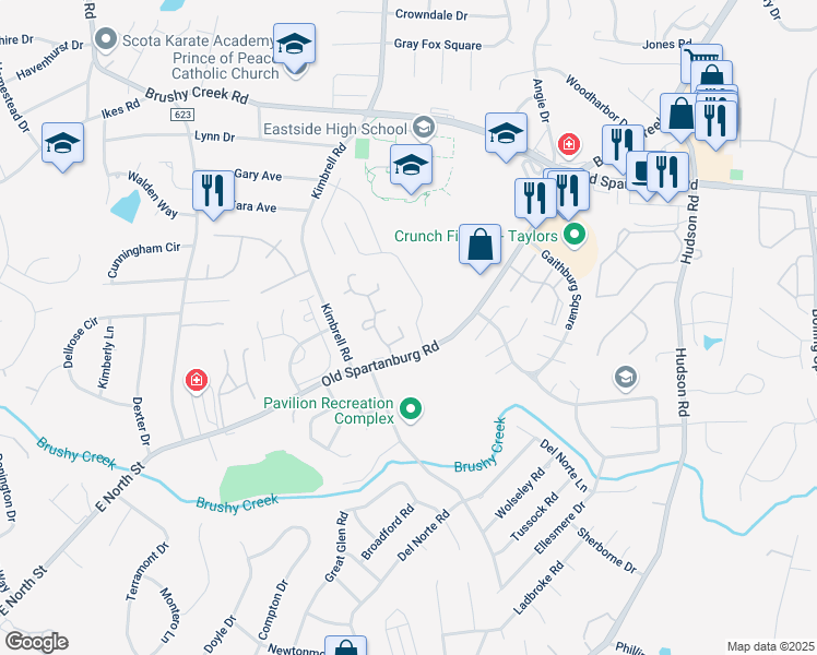 map of restaurants, bars, coffee shops, grocery stores, and more near 11 Noble Wing Ln in Greenville