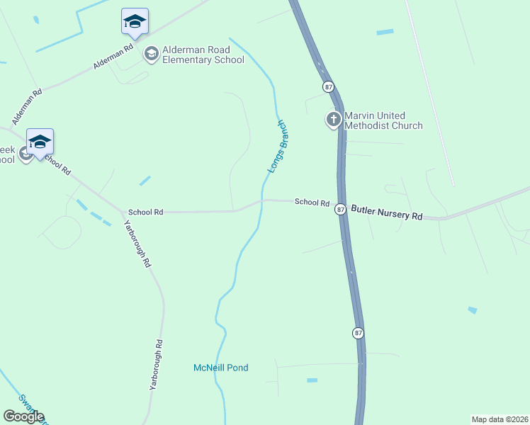 map of restaurants, bars, coffee shops, grocery stores, and more near 3450 School Road in Fayetteville