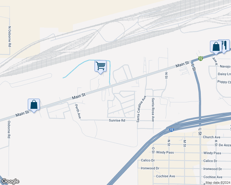 map of restaurants, bars, coffee shops, grocery stores, and more near 2494 Main Street in Barstow