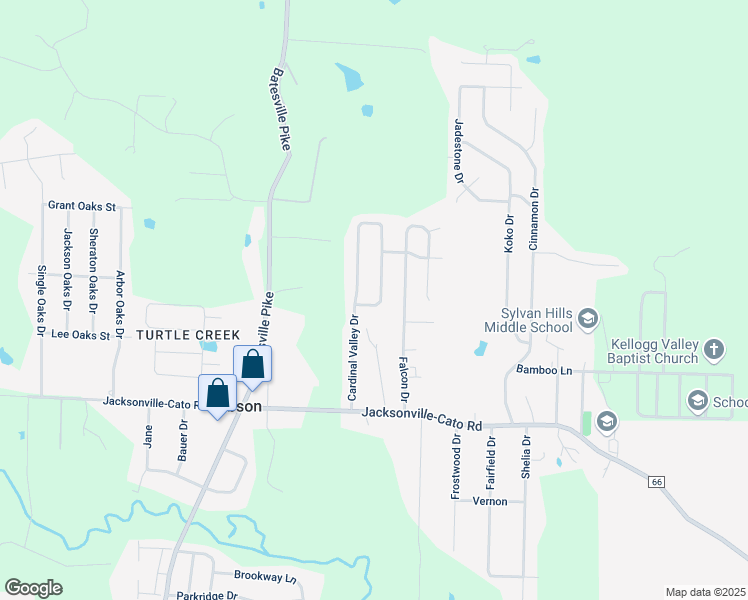 map of restaurants, bars, coffee shops, grocery stores, and more near 74 Cardinal Valley Drive in North Little Rock