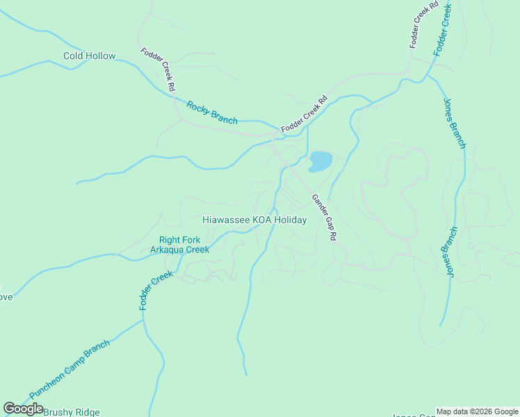 map of restaurants, bars, coffee shops, grocery stores, and more near 540 Gander Gap Road in Hiawassee