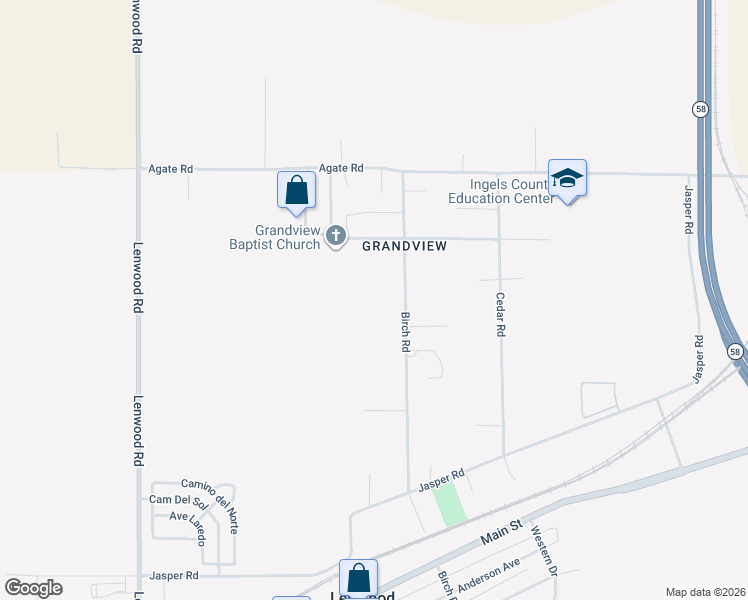 map of restaurants, bars, coffee shops, grocery stores, and more near 35050 Birch Road in Barstow