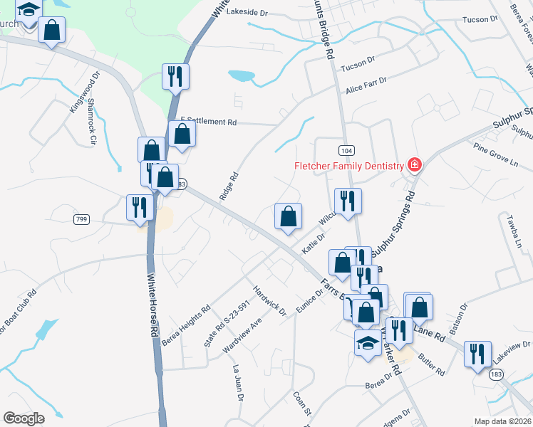 map of restaurants, bars, coffee shops, grocery stores, and more near 6 Forest Ridge Way in Greenville