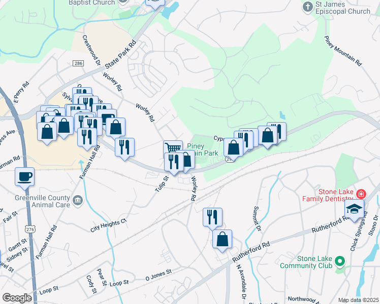 map of restaurants, bars, coffee shops, grocery stores, and more near 5 Bostic Street in Greenville