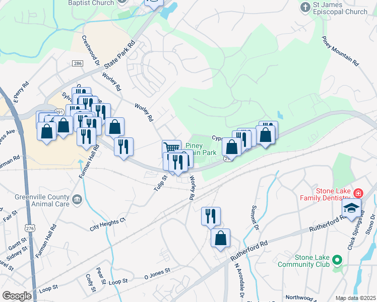 map of restaurants, bars, coffee shops, grocery stores, and more near 5 Bostic Street in Greenville