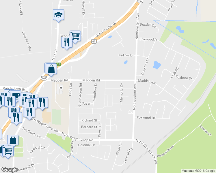map of restaurants, bars, coffee shops, grocery stores, and more near 2405 Chapel Hill Road in Jacksonville